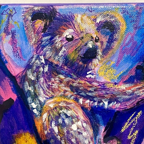 Original Art Koala Stretched Canvas Painting Size 8”x8” Artwork - Picture 3 of 5